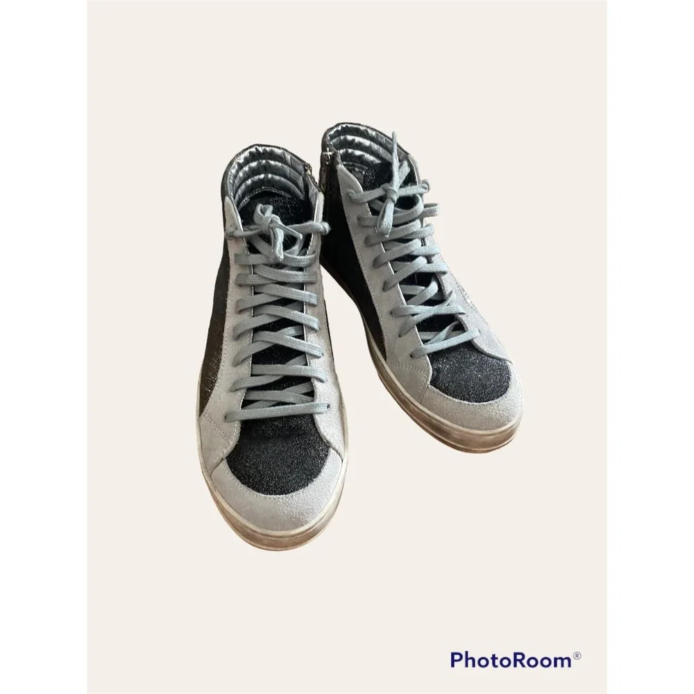 P448 Women's High-Top Glitter Sneakers in Black and Gray